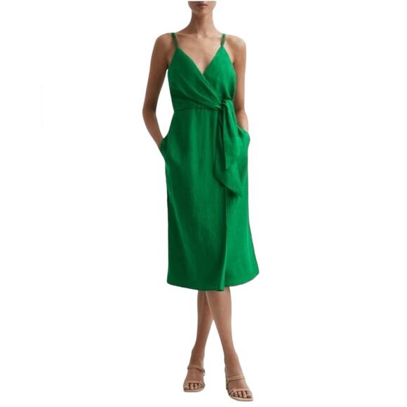 Reiss Esme Green Linen Sheath Dress with Pockets NWOTS size 4 - Picture 1 of 12